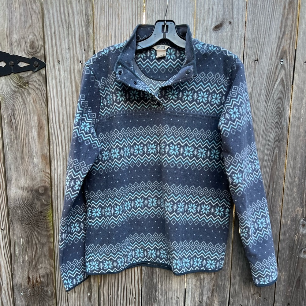 DILUTH TRADING Fair Isle Fleece 1/4 button Pullover size Small